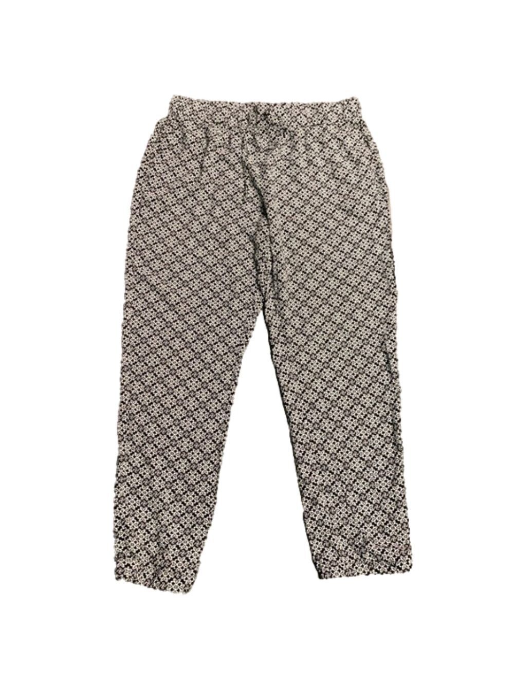Black & White Floral Elastic Tie Waist Pants